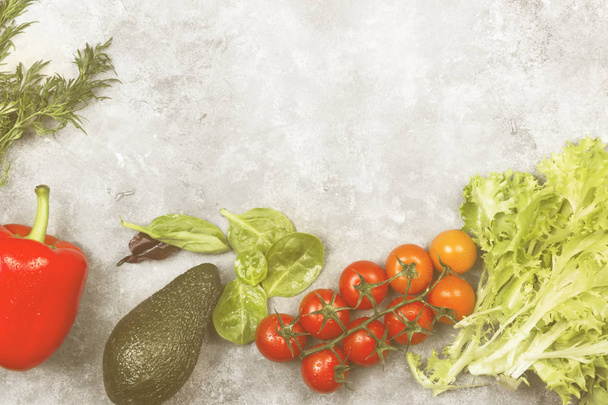Assortment of fresh vegetables (pepper, cherry tomatoes, avocado - Fotoğraf, Görsel
