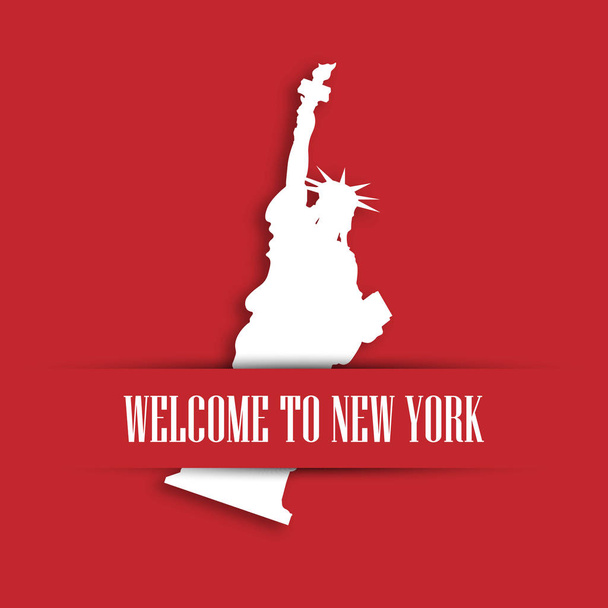 Statue of Liberty white paper cutting in red greeting card pocket with label Welcome to New York. United States symbol and Independence day theme. Vector illustration - Vektor, Bild