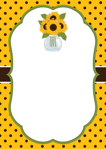 Vector Card Template with Sunflowers in Mason Jar. Vector Sunflower and Mason Jar. - Vecteur, image
