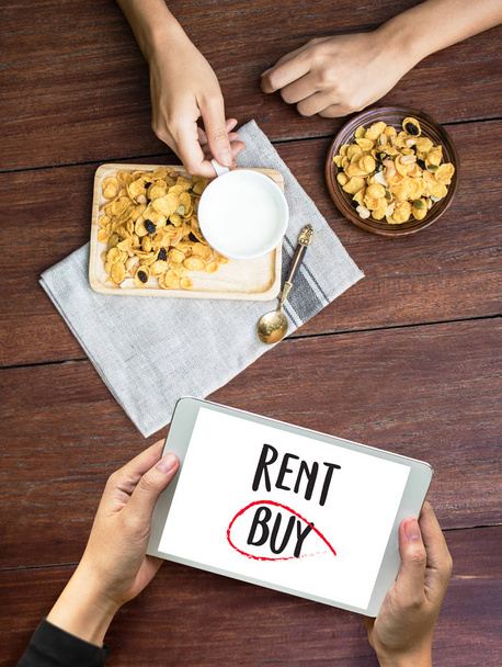 Buy not rent  concept. Choosing buying over renting - 写真・画像
