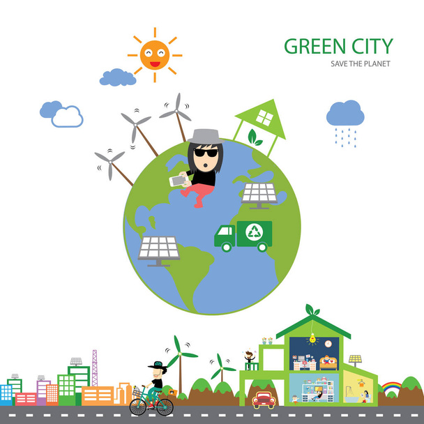 Zelený dům zachránit planetu - Vektor, obrázek