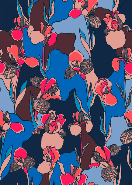 seamless color block floral pattern - Photo, Image