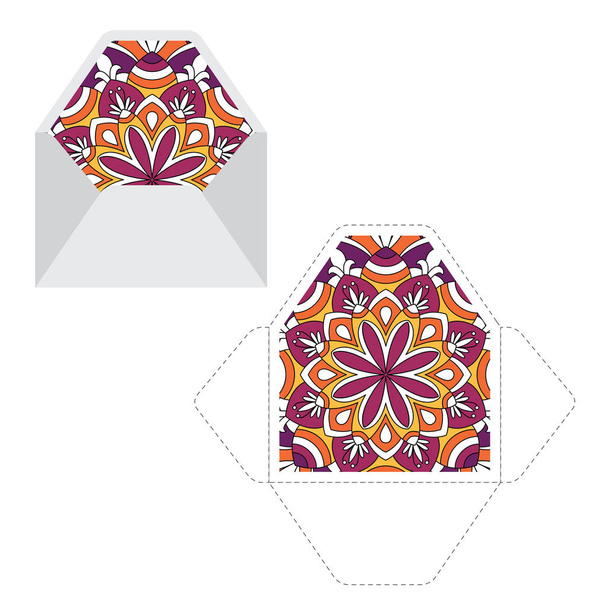 Mandala pattern paper sleeve template - Vetor, Imagem