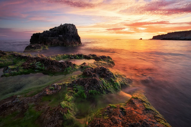 Beautiful summer landscape with sunset, colorful sky and sea.  - Photo, Image