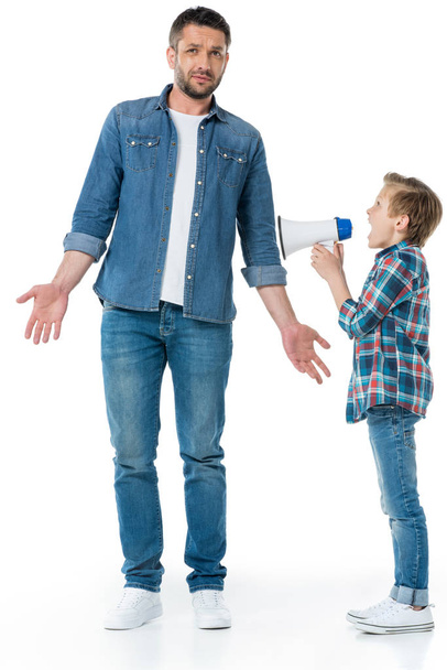 Parent and child with megaphone  - Φωτογραφία, εικόνα