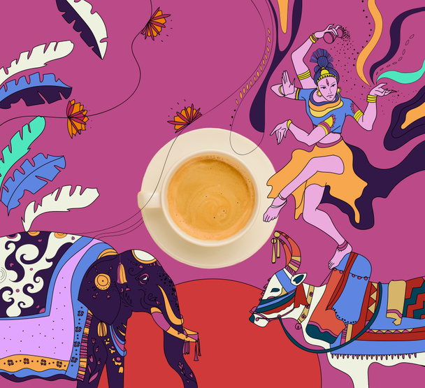 coffee with colorful indian theme - Photo, Image