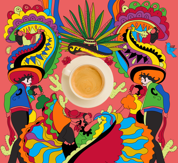 coffee with colorful mexican theme - Photo, Image