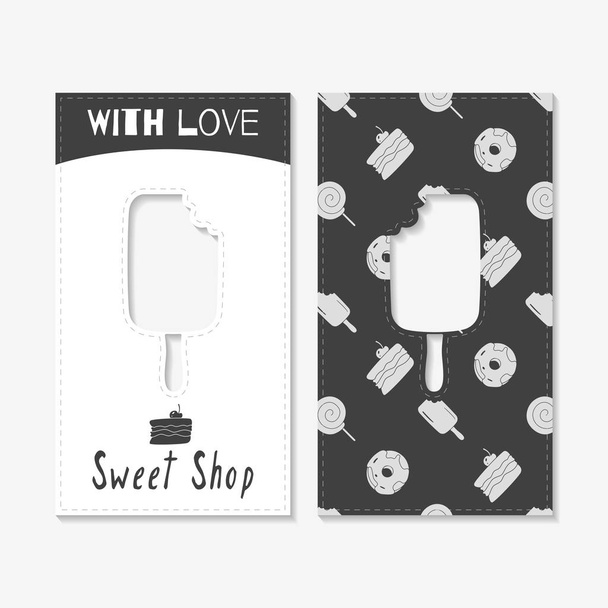 Hand drawn silhouettes. Sweet shop business cards - Vector, Image