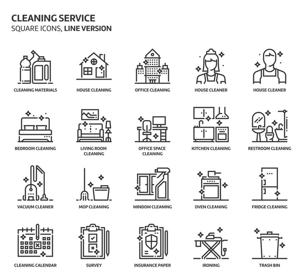 Служба прибирання будинку, набір квадратних значків
 - Вектор, зображення