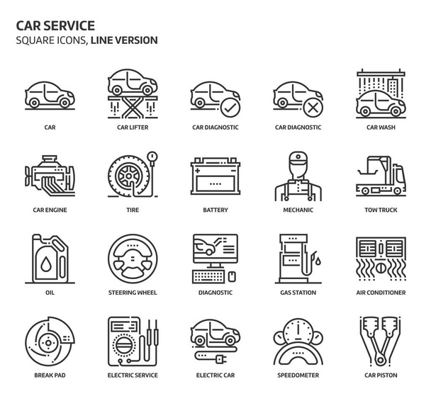 Обслуговування автомобілів, набір квадратних значків
 - Вектор, зображення