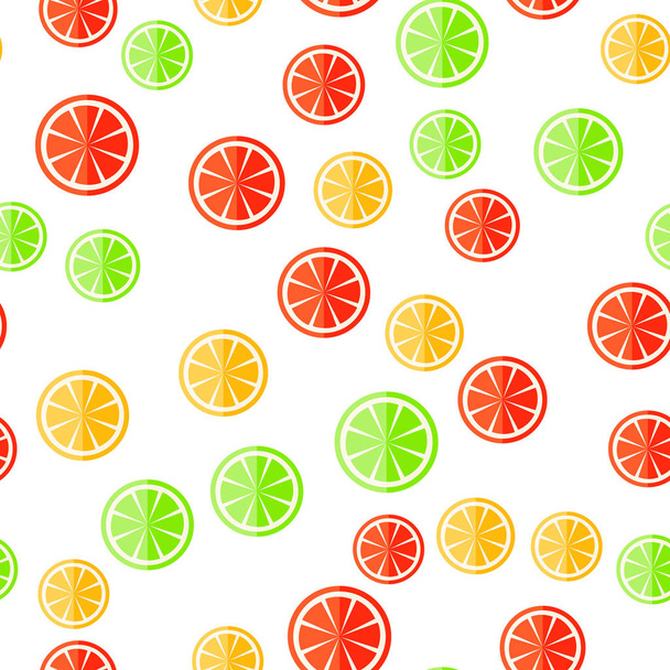 Seamless citrus pattern. Sliced fruit on a white background - Vector, afbeelding