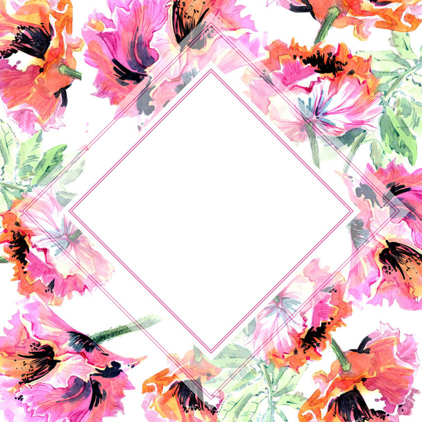 Wildflower poppy flower frame in a watercolor style isolated. - Foto, Imagem