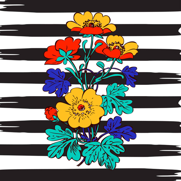 Пограничная рамка ботанический куст с тропическими цветами винтажной печати
, - Вектор,изображение