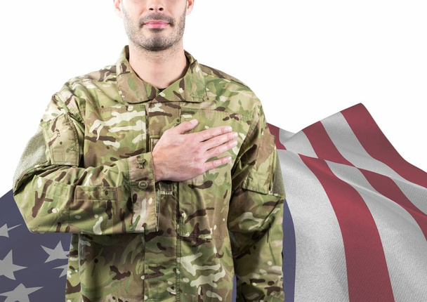 Soldier with hand of heart - Zdjęcie, obraz