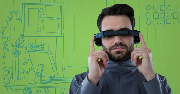Человек в наушниках виртуальной реальности
  - Фото, изображение