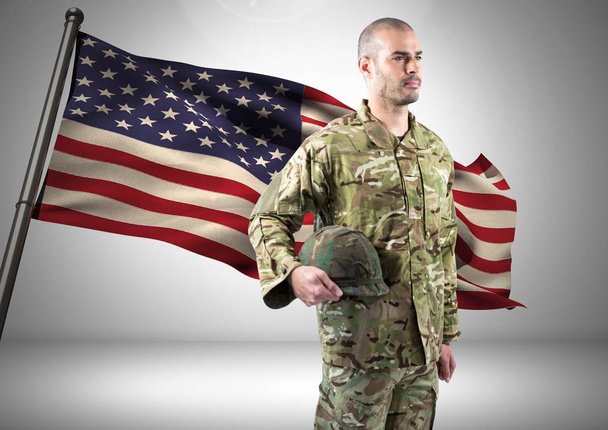 military standing against american flag - Foto, Bild