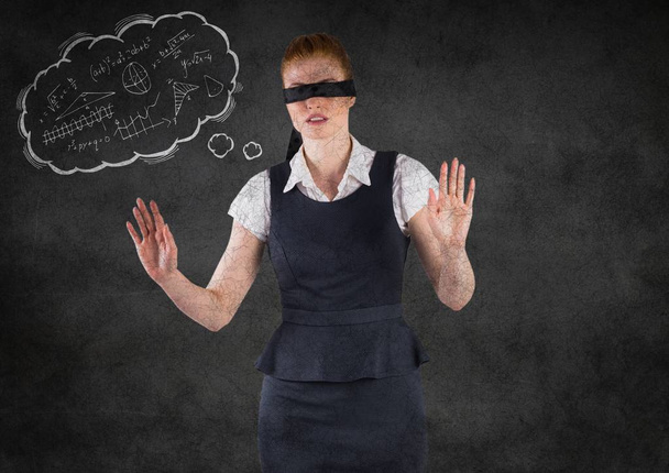 Blindfolded business woman with thought cloud - Fotó, kép