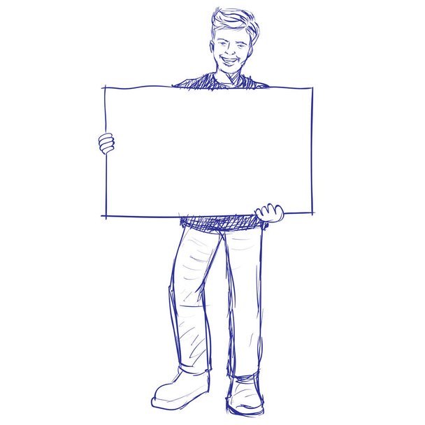 Man holding blank board - Hand drawn Vector - Vector, Image