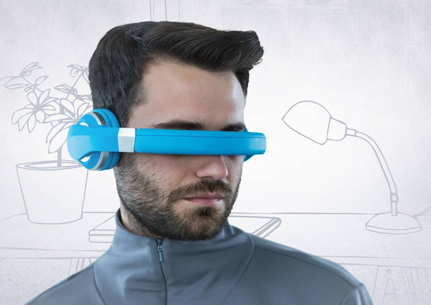 Man in blue virtual reality headset  - Foto, Imagen