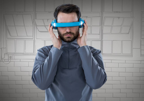 Man in blue virtual reality headset - Zdjęcie, obraz