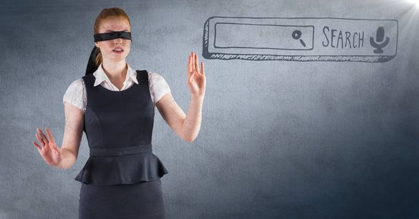 Blindfolded business woman and navy search bar  - Photo, image