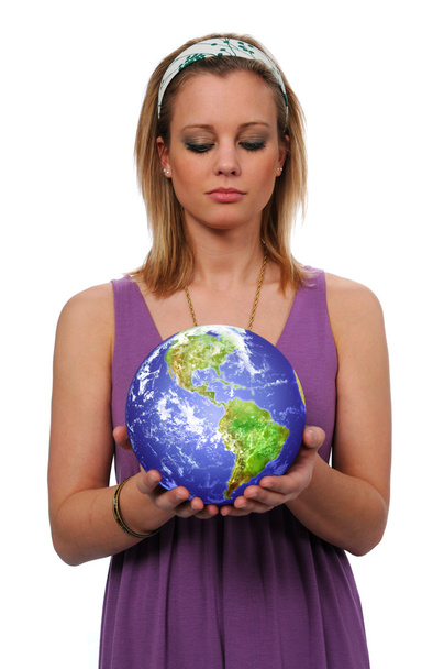Young Woman Holding Earth - Fotó, kép