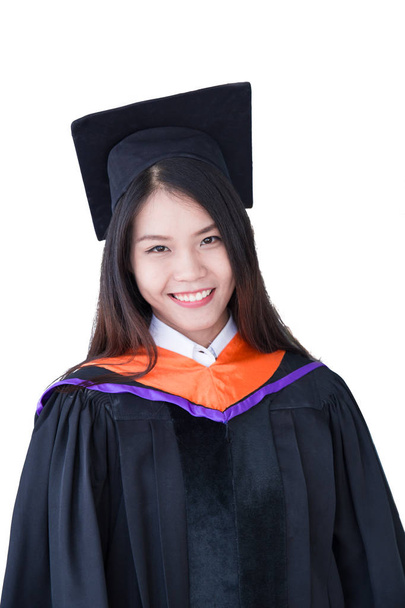 Asian cute women portrait graduation isolated on white, Thailand university. - Fotó, kép