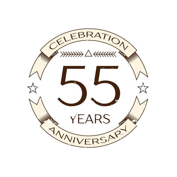 Logotipo realista de la celebración del aniversario de cincuenta y cinco años con anillo y cinta sobre fondo blanco. Plantilla vectorial para su diseño
 - Vector, Imagen