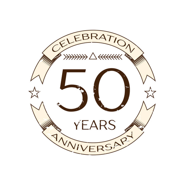 Realistic fifty years anniversary celebration logo with ring and ribbon on white background. Vector template for your design - Vector, Image