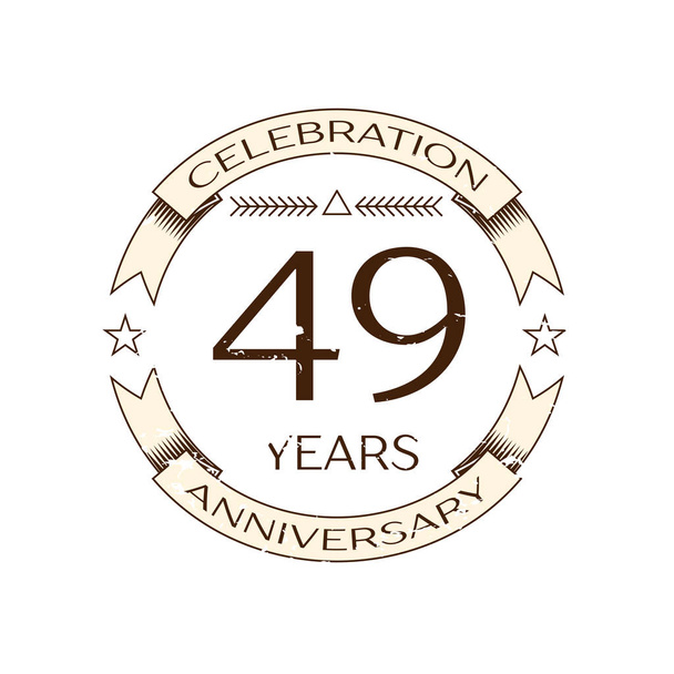 Logotipo realista de cuarenta y nueve años de celebración del aniversario con anillo y cinta sobre fondo blanco. Plantilla vectorial para su diseño
 - Vector, Imagen