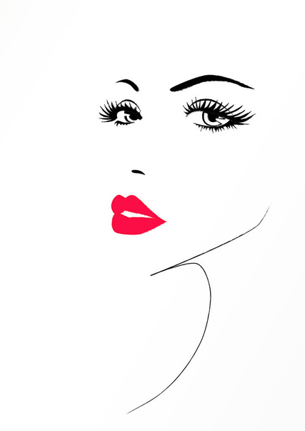 Beautiful face of a woman with a red sexy lips, vector illustration - Vektor, Bild