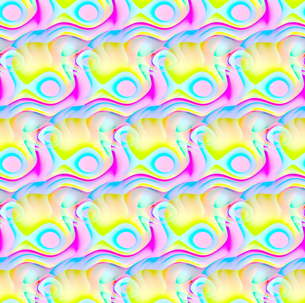 regelmäßige Wellenlinien mit Kreismuster gelb rosa violett blau diagonal - Foto, Bild