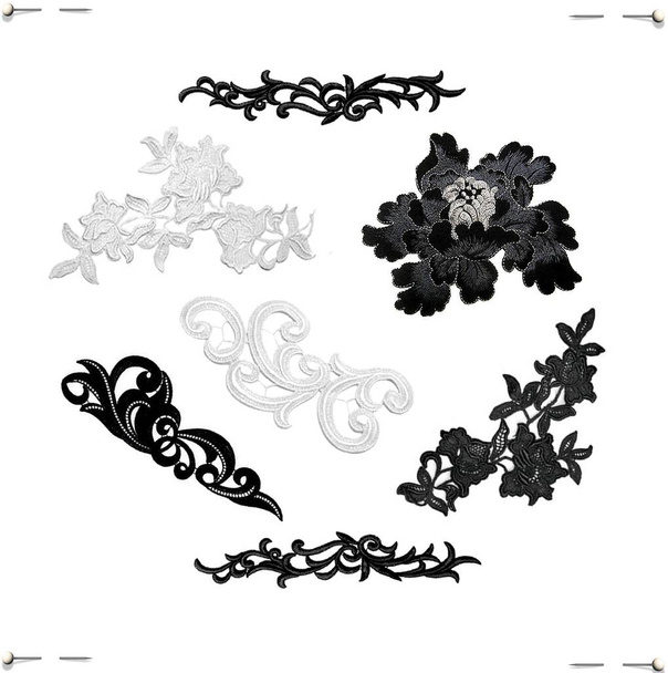 Black & white lace pieces objects - Φωτογραφία, εικόνα