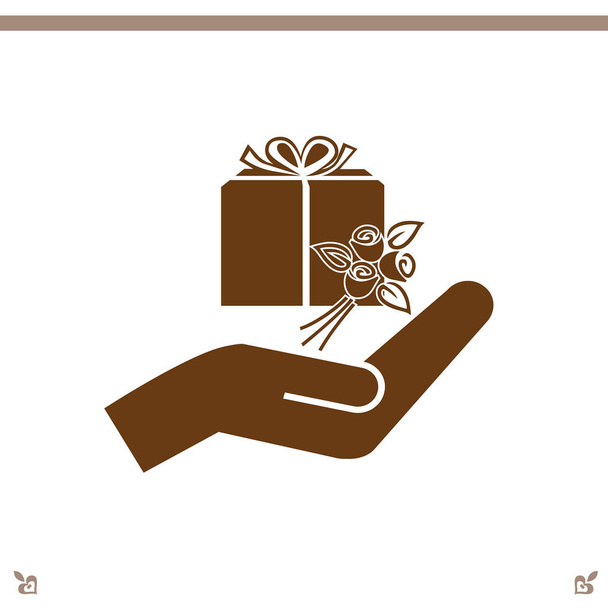 ajándék és kéz ikon - Vektor, kép