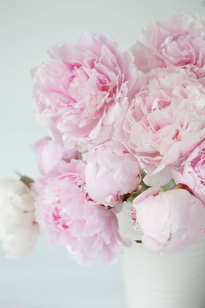 beautiful pink peony flowers bouquet in vase - Fotoğraf, Görsel