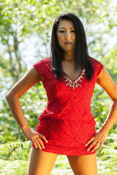 Sexy Asian woman with red dress - Φωτογραφία, εικόνα