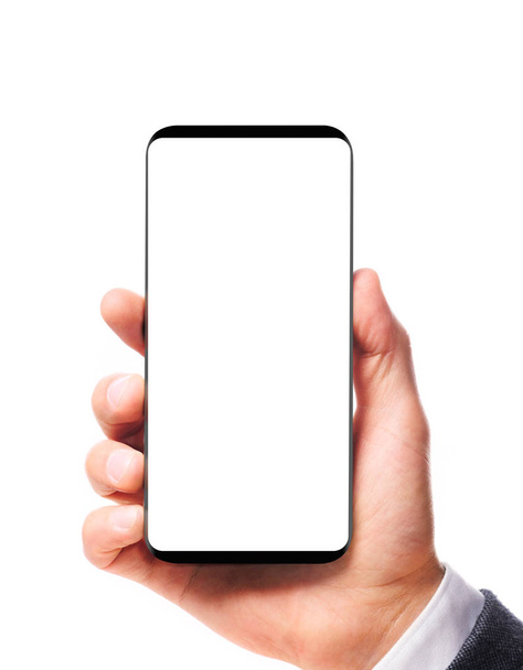 Modern bezelless smartphone in hand - Foto, Imagen