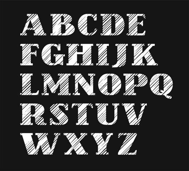 English font, diagonal hatch, white, black background, vector.  - Vektori, kuva