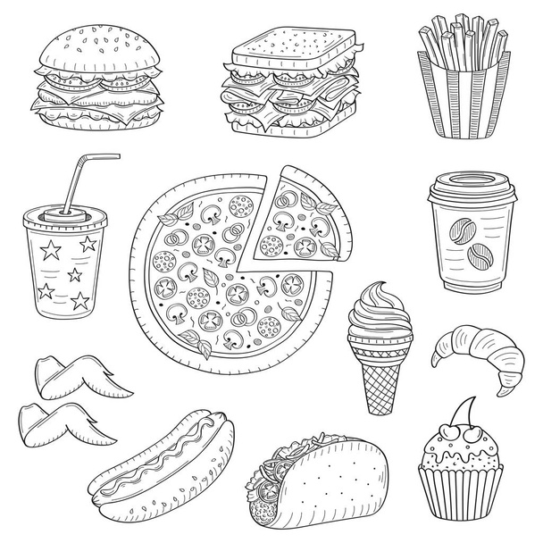 Vector hand getekende illustratie van fast food - Vector, afbeelding