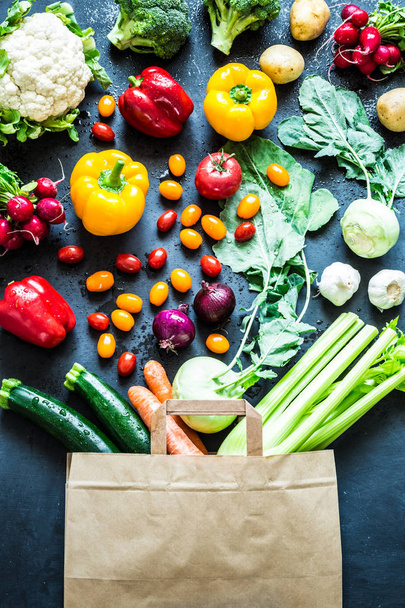 Colorful organic vegetables in paper eco shopping bag - Photo, Image