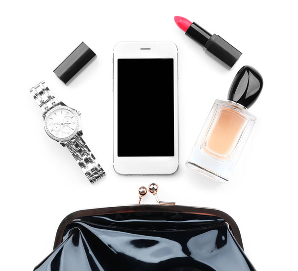 Perfume bottle with cosmetic bag  - Photo, Image