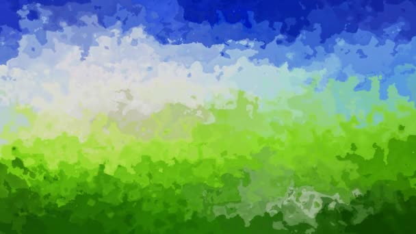 абстрактне анімаційне вітражне відео блакитне небо над зеленими луговими кольорами
 - Кадри, відео