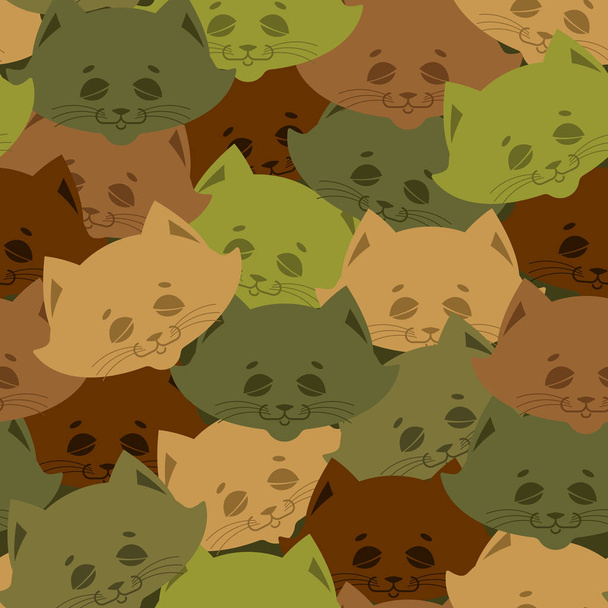 Cat army pattern. Home pet military background. Texture for sold - Vector, Imagen