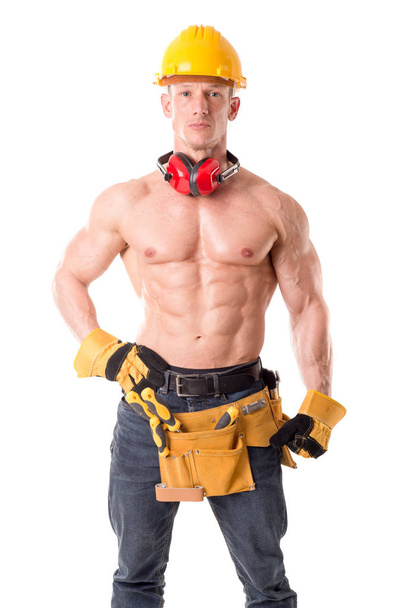 Construction worker in yellow helmet - 写真・画像