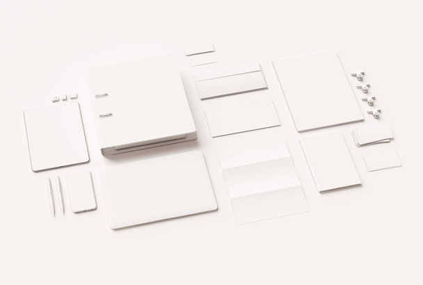 Branding Mock up & White Stationery. Office supplies, Gadgets. 3D illustration - Foto, immagini