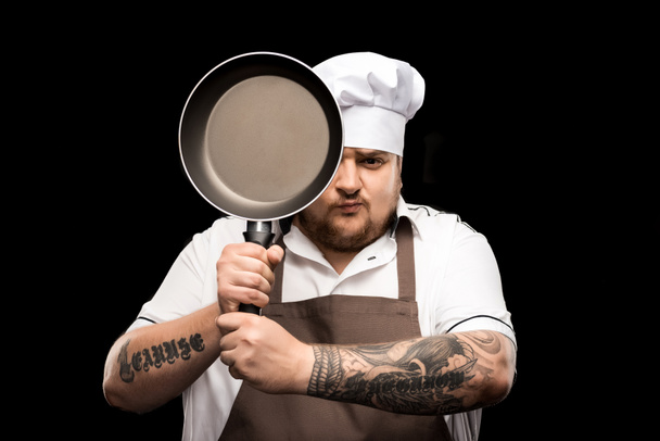 jovem chef com frigideira
 - Foto, Imagem