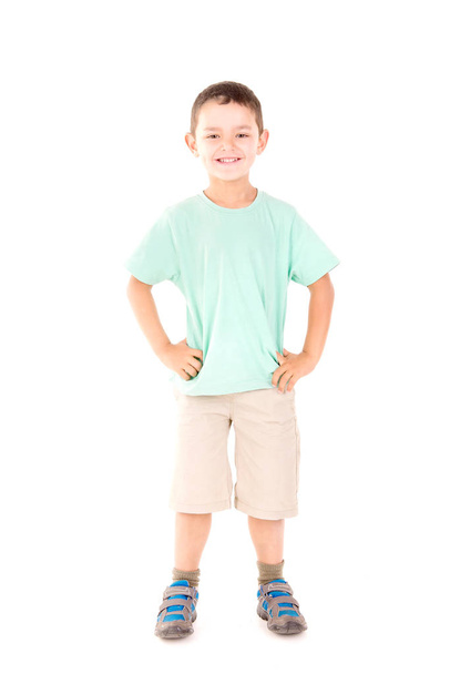 Cheerful boy in cyan tshirt  - Foto, afbeelding