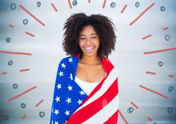 Woman wrapped in american flag - Fotó, kép