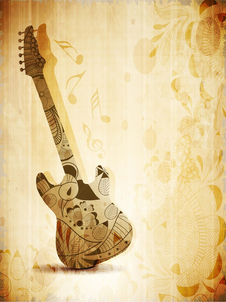 Music concept with guitar on vintage background. EPS 10. - Vector, imagen