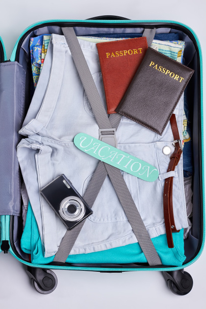 One part of opened suitcase. - Foto, Imagen